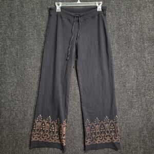 Vintage Y2K Yogi Black Low Rise Wide Leg Yoga Pants Gold Scroll Hem Drawstring S
